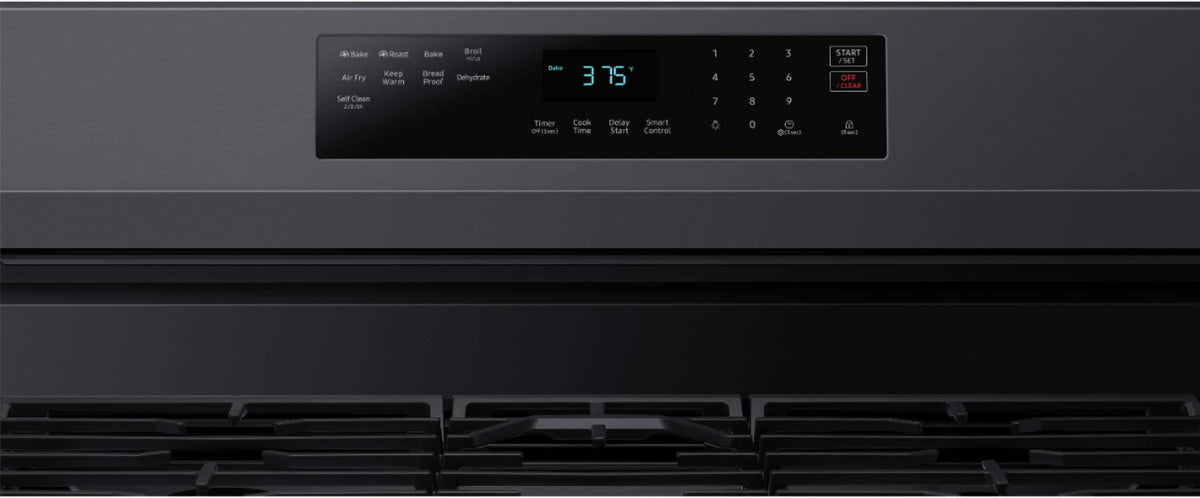 Samsung - 30 in. Wide 5 Burner 6.0 cu. ft. Freestanding Gas Range with No-Preheat Air Fry & Convection - Black Stainless Steel