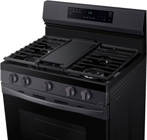 Samsung - 30 in. Wide 5 Burner 6.0 cu. ft. Freestanding Gas Range with No-Preheat Air Fry & Convection - Black Stainless Steel