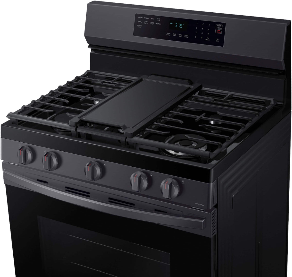 Samsung - 30 in. Wide 5 Burner 6.0 cu. ft. Freestanding Gas Range with No-Preheat Air Fry & Convection - Black Stainless Steel