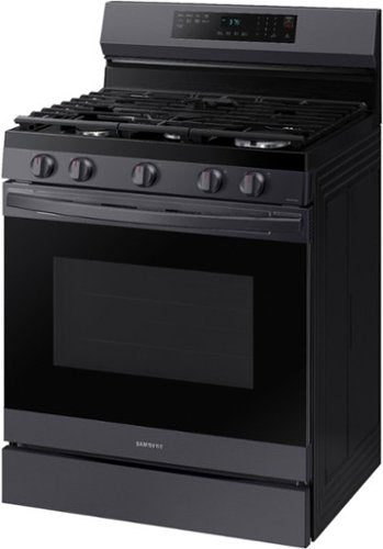 Samsung - 30 in. Wide 5 Burner 6.0 cu. ft. Freestanding Gas Range with No-Preheat Air Fry & Convection - Black Stainless Steel