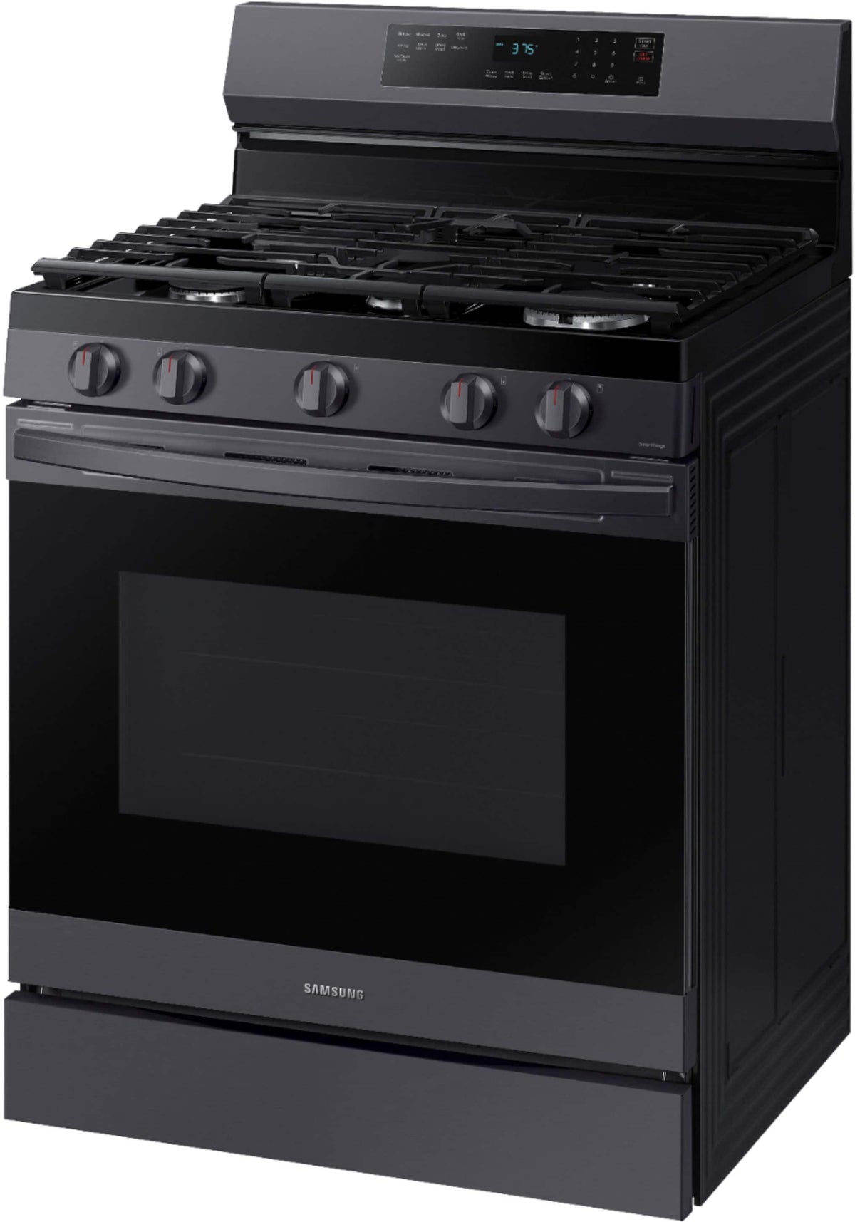 Samsung - 30 in. Wide 5 Burner 6.0 cu. ft. Freestanding Gas Range with No-Preheat Air Fry & Convection - Black Stainless Steel