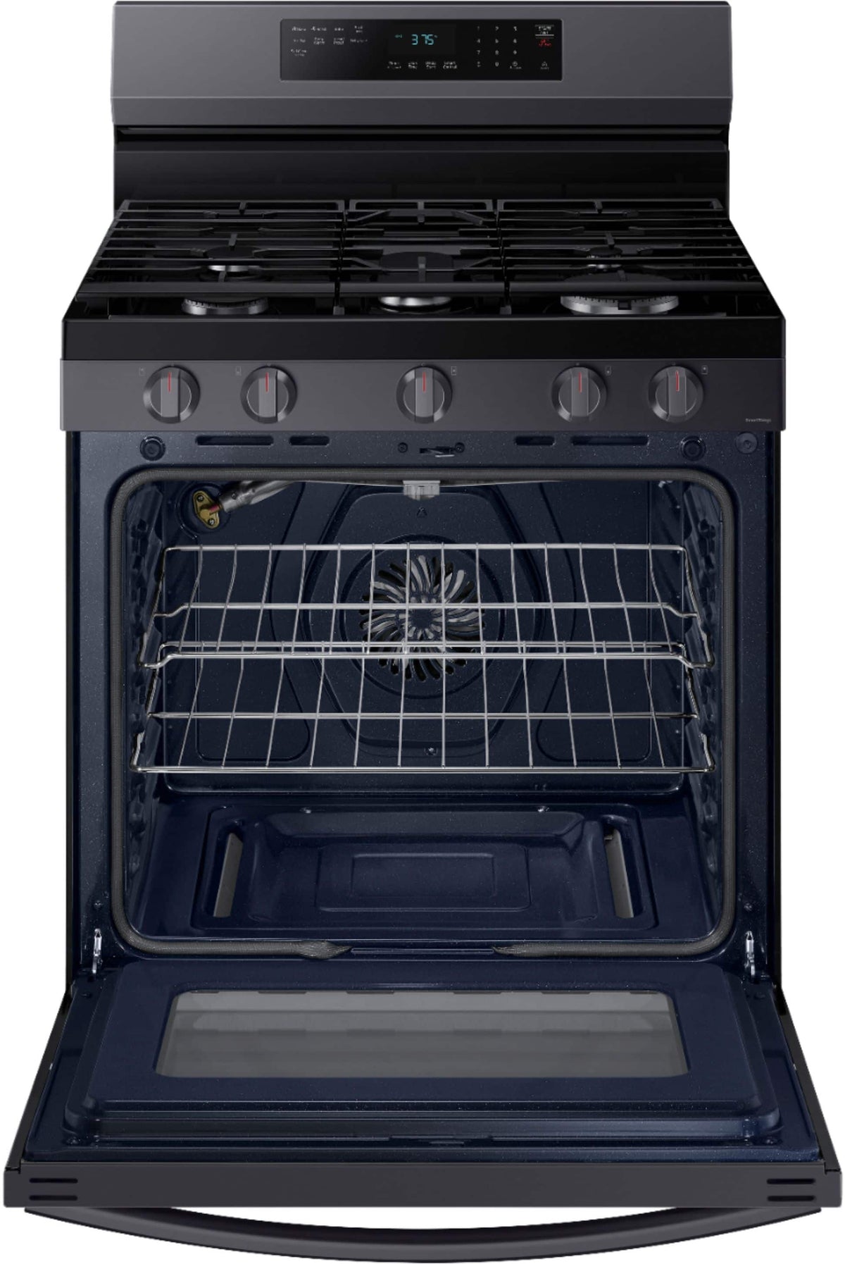 Samsung - 30 in. Wide 5 Burner 6.0 cu. ft. Freestanding Gas Range with No-Preheat Air Fry & Convection - Black Stainless Steel