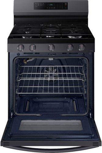 Samsung - 30 in. Wide 5 Burner 6.0 cu. ft. Freestanding Gas Range with No-Preheat Air Fry & Convection - Black Stainless Steel