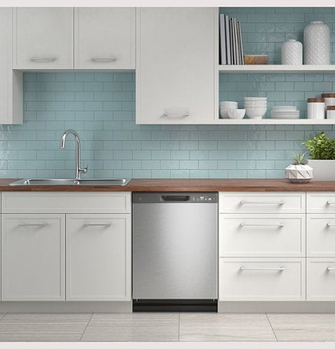 GE - 24" Front Control Built-In Plastic Tub Dishwasher with Dry Boost and 59 dBA - Stainless Steel
