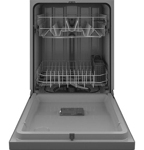 GE - 24" Front Control Built-In Plastic Tub Dishwasher with Steam + Sanitization and 55 dBA - Stainless Steel