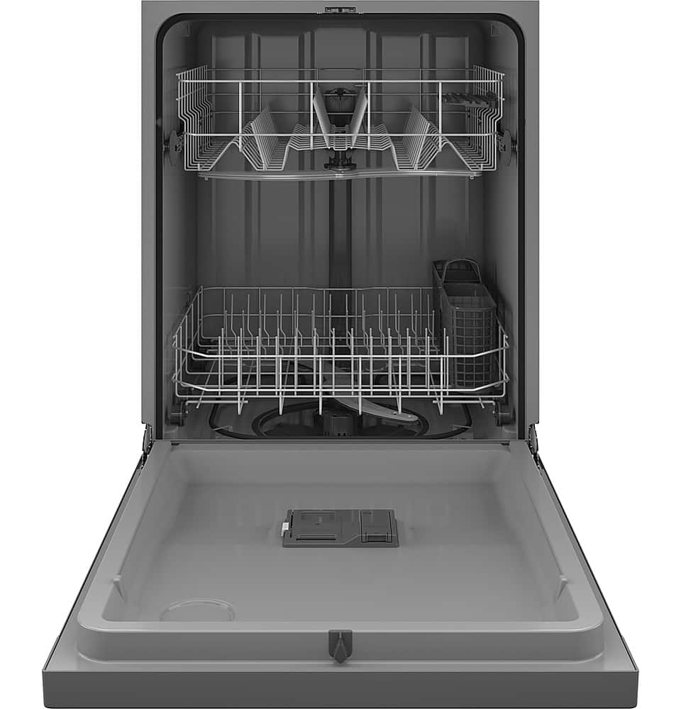 GE - 24" Front Control Built-In Plastic Tub Dishwasher with Steam + Sanitization and 55 dBA - Stainless Steel