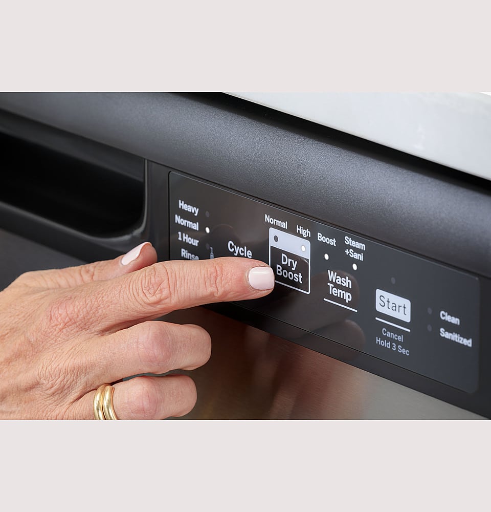 GE - 24" Front Control Built-In Plastic Tub Dishwasher with Steam + Sanitization and 55 dBA - Stainless Steel