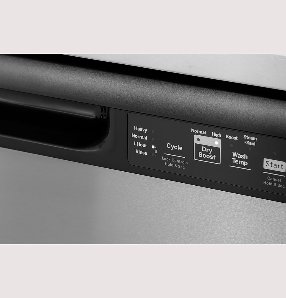 GE - 24" Front Control Built-In Plastic Tub Dishwasher with Steam + Sanitization and 55 dBA - Stainless Steel