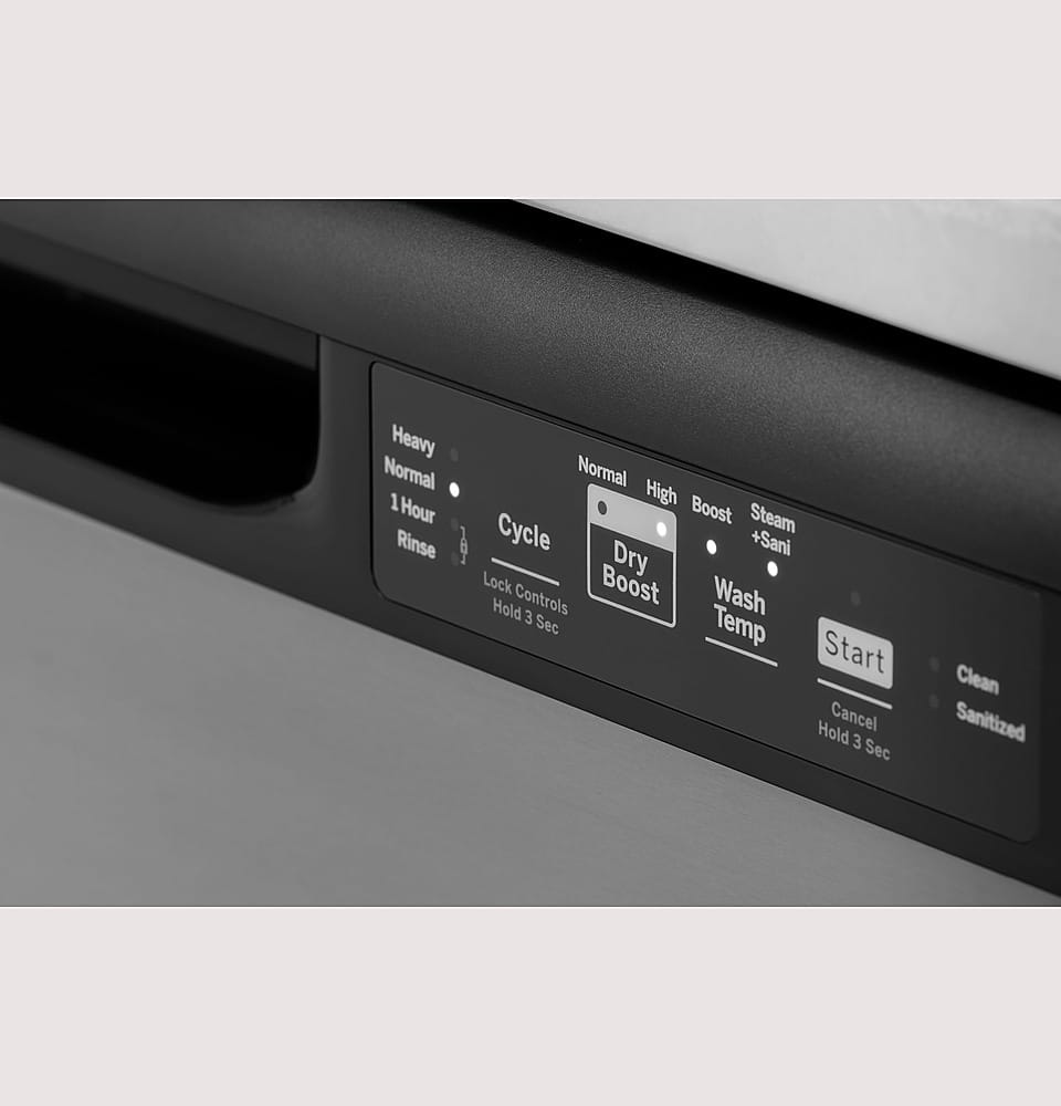 GE - 24" Front Control Built-In Plastic Tub Dishwasher with Steam + Sanitization and 55 dBA - Stainless Steel
