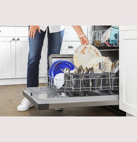 GE - 24" Front Control Built-In Plastic Tub Dishwasher with Steam + Sanitization and 55 dBA - Stainless Steel