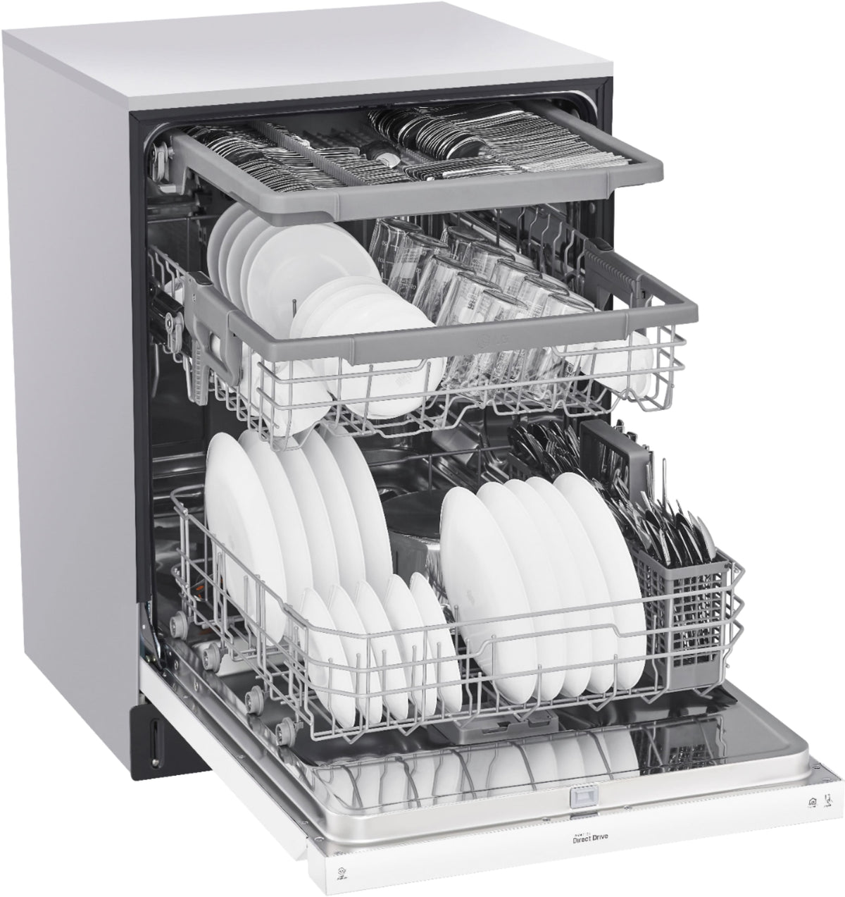 LG - 24-in Front Control Built-In Stainless Steel Tub Dishwasher with 3rd Rack, QuadWash, and 48dBA - White