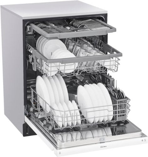 LG - 24-in Front Control Built-In Stainless Steel Tub Dishwasher with 3rd Rack, QuadWash, and 48dBA - White
