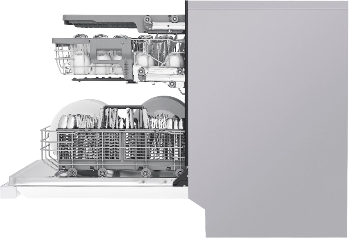 LG - 24-in Front Control Built-In Stainless Steel Tub Dishwasher with 3rd Rack, QuadWash, and 48dBA - White