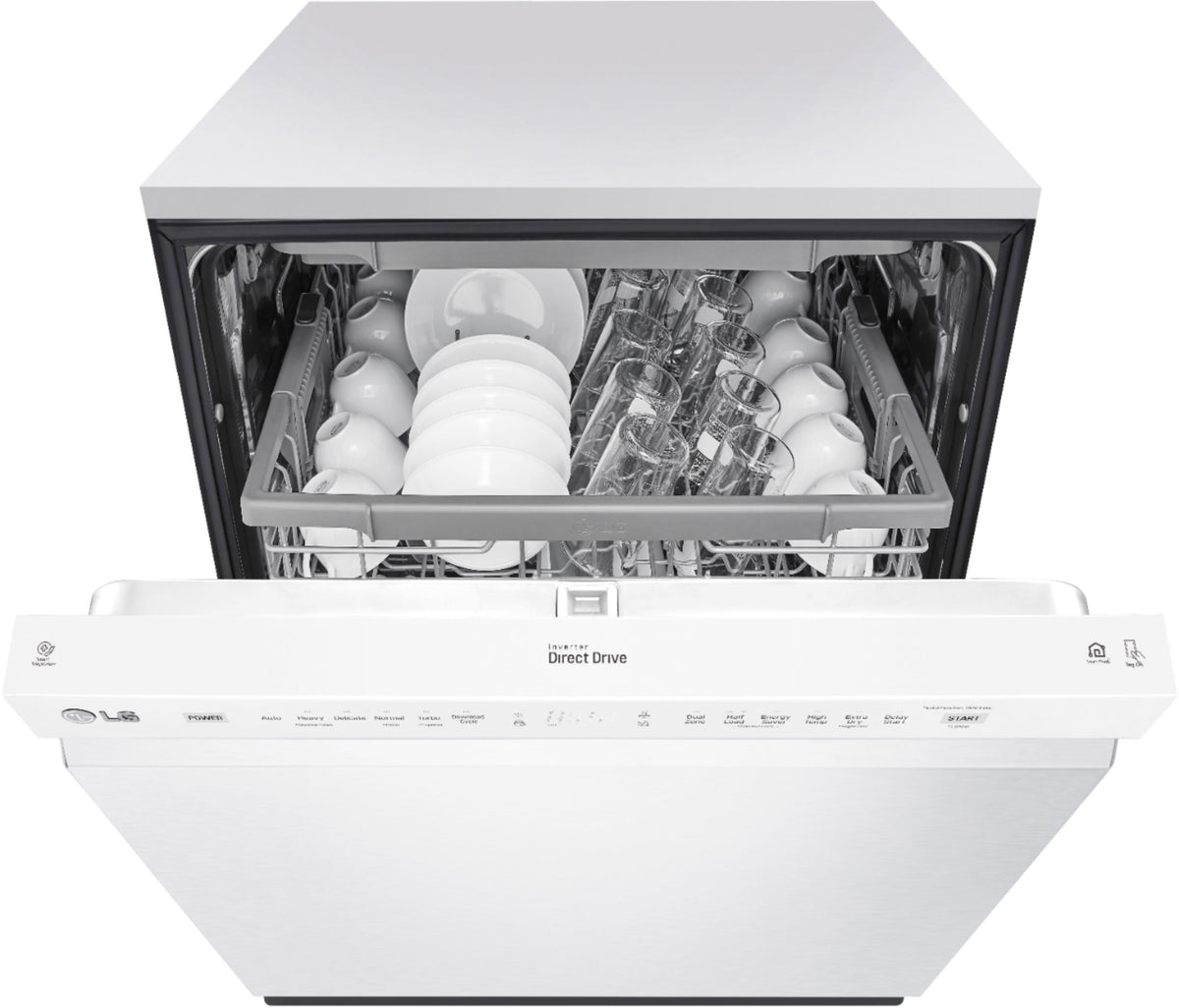 LG - 24-in Front Control Built-In Stainless Steel Tub Dishwasher with 3rd Rack, QuadWash, and 48dBA - White