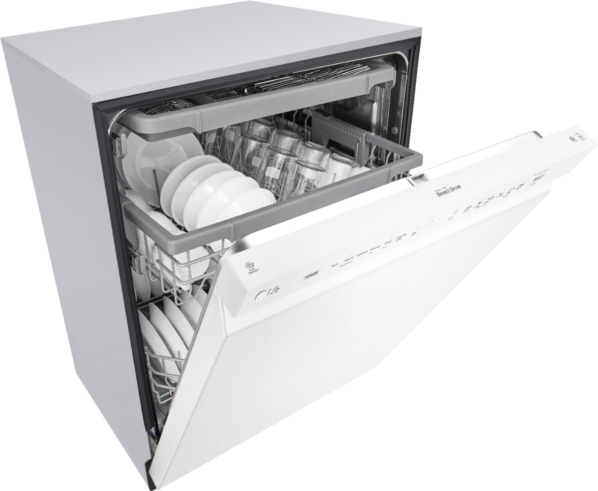 LG - 24-in Front Control Built-In Stainless Steel Tub Dishwasher with 3rd Rack, QuadWash, and 48dBA - White