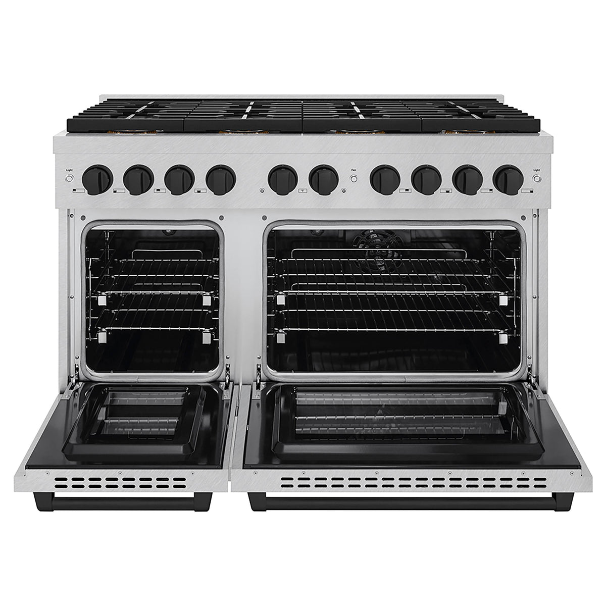 ZLINE - 48 in. Wide 8 Burner Autograph 6.7 cu. ft. Freestanding Paramount Dual Fuel DuoPro Range with Black Accents - Stainless Steel