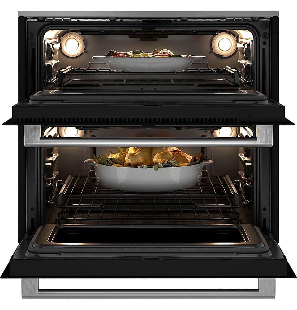 Café - 30" Built-In Double Electric Convection Wall Oven with Built-In Wi-Fi - Platinum Glass