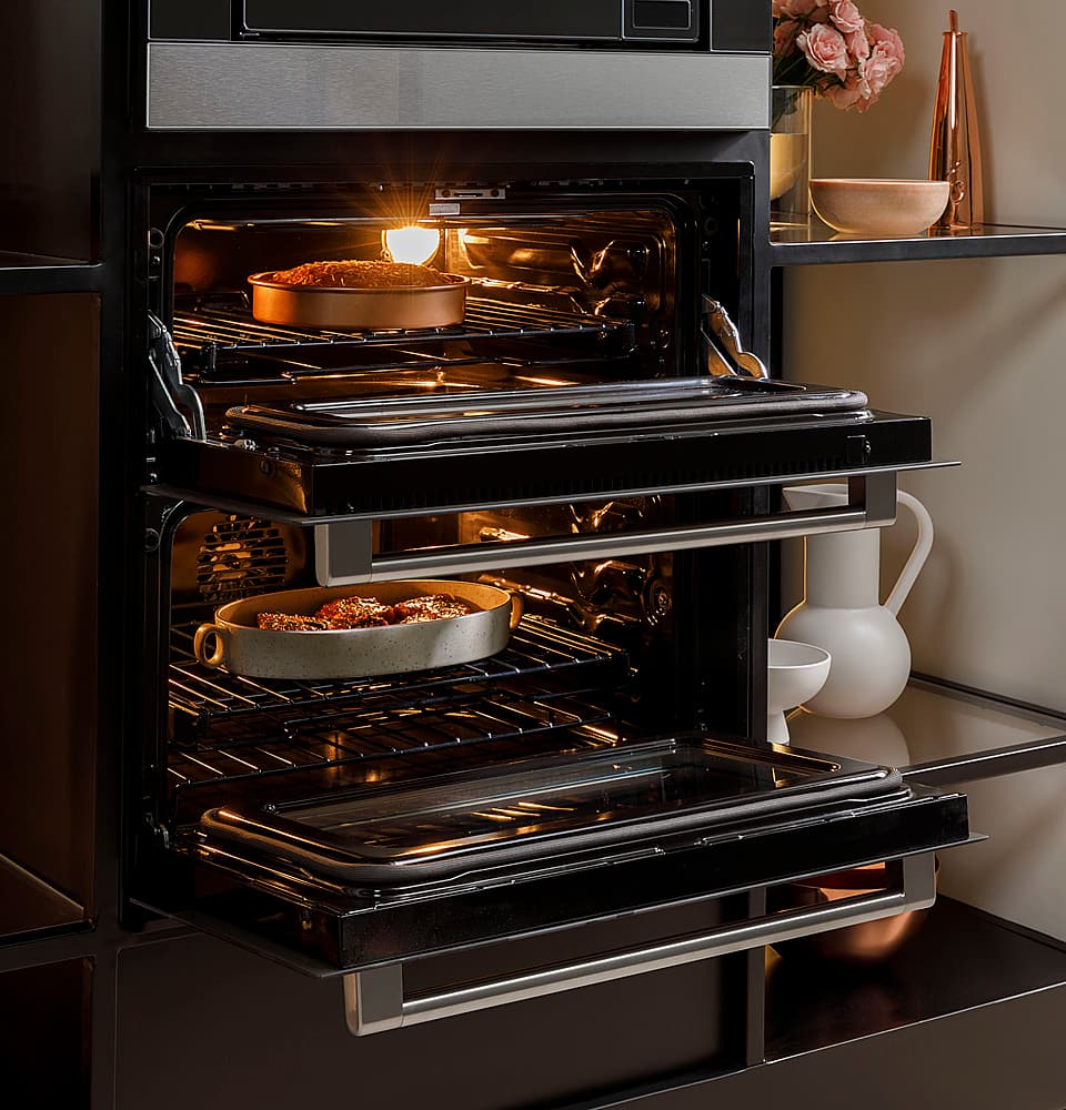 Café - 30" Built-In Double Electric Convection Wall Oven with Built-In Wi-Fi - Platinum Glass