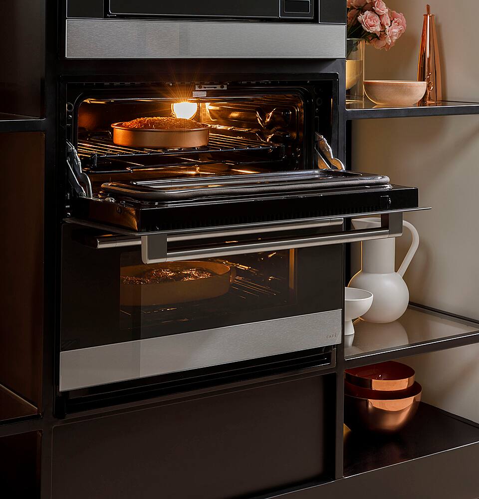 Café - 30" Built-In Double Electric Convection Wall Oven with Built-In Wi-Fi - Platinum Glass