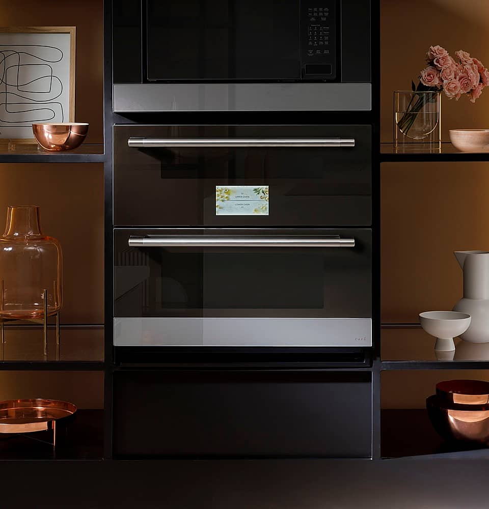 Café - 30" Built-In Double Electric Convection Wall Oven with Built-In Wi-Fi - Platinum Glass