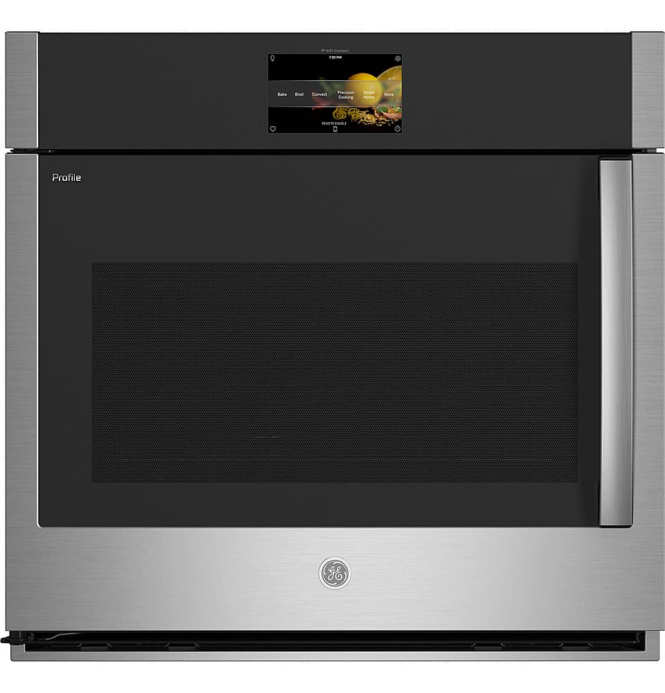 GE Profile - 30" Built-In Single Electric Convection Wall Oven with Left-Hand Side-Swing Door - Stainless Steel