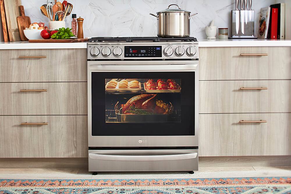LG - 30-in Wide 6.3 Cu. Ft. Smart Slide-In Gas True Convection Range with 5 Burners, EasyClean and Air Sous-Vide - Stainless Steel
