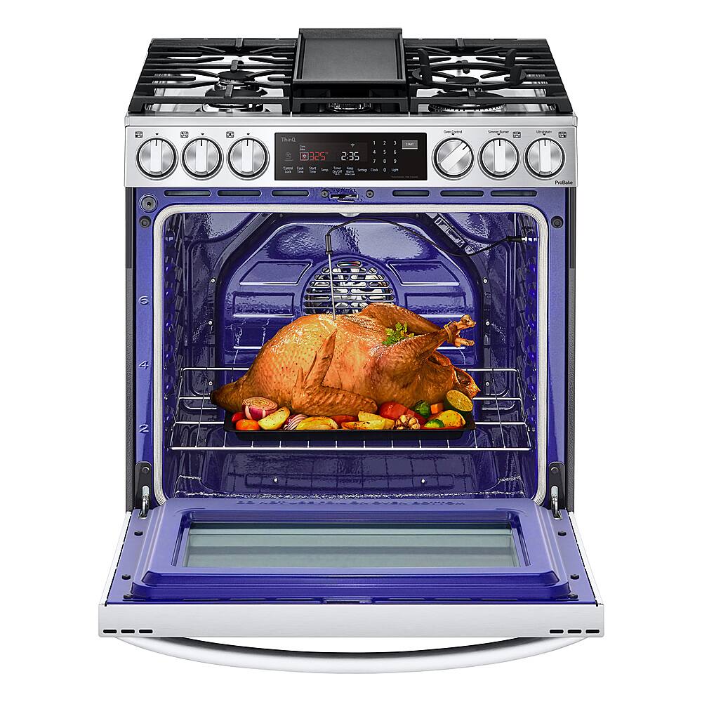 LG - 30-in Wide 6.3 Cu. Ft. Smart Slide-In Gas True Convection Range with 5 Burners, EasyClean and Air Sous-Vide - Stainless Steel