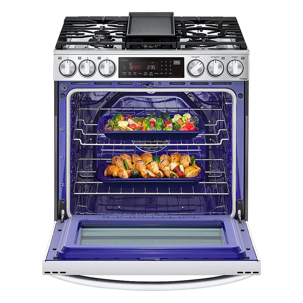 LG - 30-in Wide 6.3 Cu. Ft. Smart Slide-In Gas True Convection Range with 5 Burners, EasyClean and Air Sous-Vide - Stainless Steel