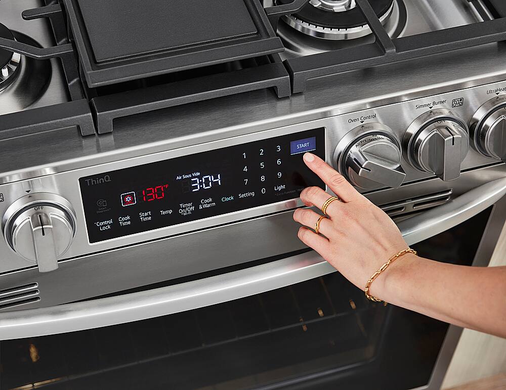 LG - 30-in Wide 6.3 Cu. Ft. Smart Slide-In Gas True Convection Range with 5 Burners, EasyClean and Air Sous-Vide - Stainless Steel