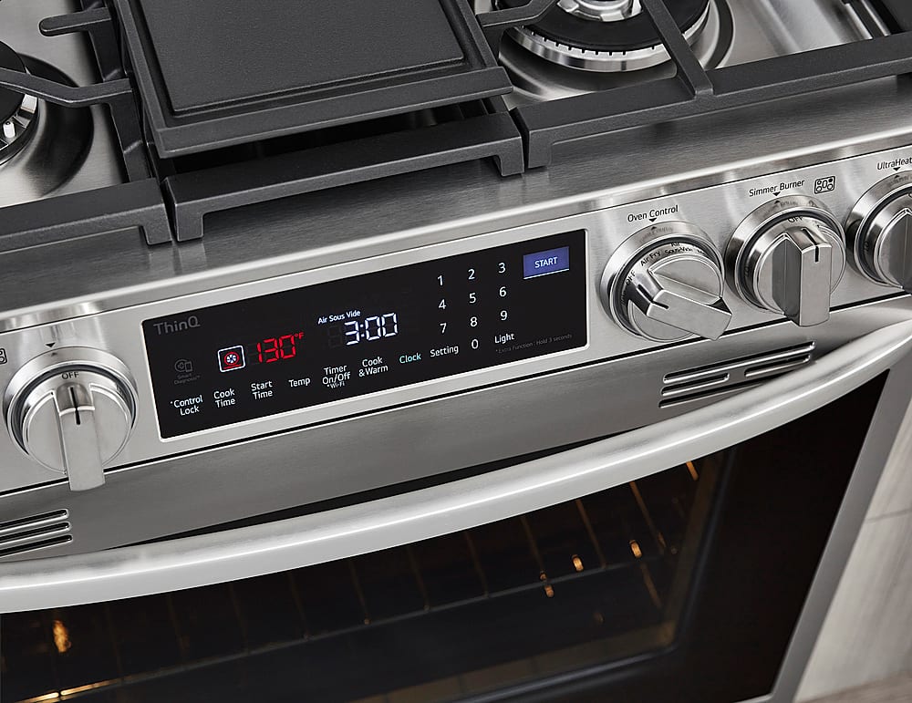 LG - 30-in Wide 6.3 Cu. Ft. Smart Slide-In Gas True Convection Range with 5 Burners, EasyClean and Air Sous-Vide - Stainless Steel