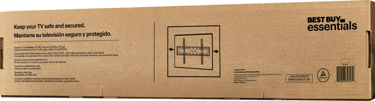 Best Buy essentials™ - Fixed TV Wall Mount for Most 37–90" TVs - Black