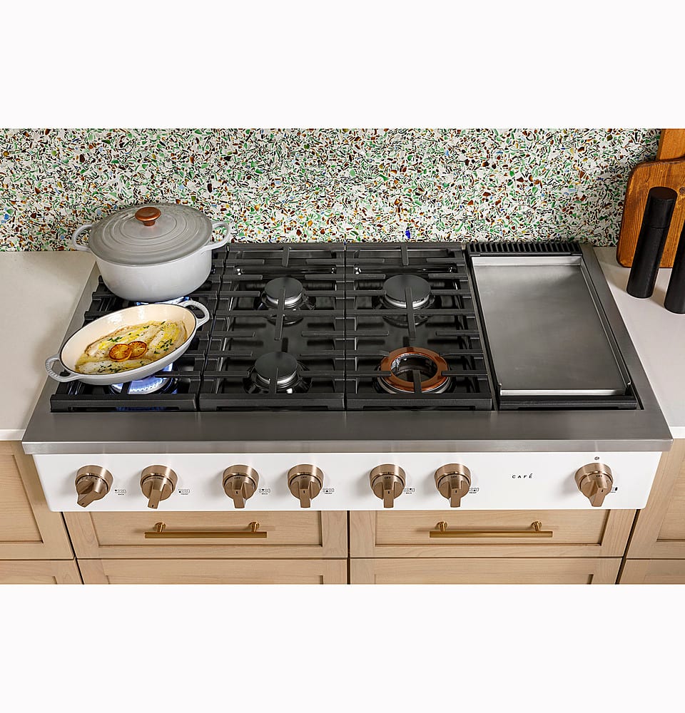 Café - 48" Built-In Gas Cooktop with 6 Burners, Customizable - Matte White
