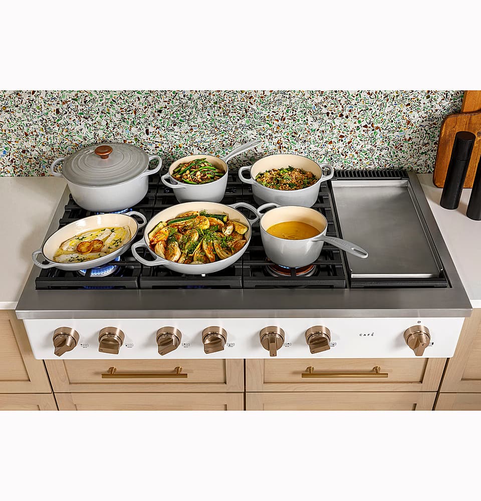 Café - 48" Built-In Gas Cooktop with 6 Burners, Customizable - Matte White