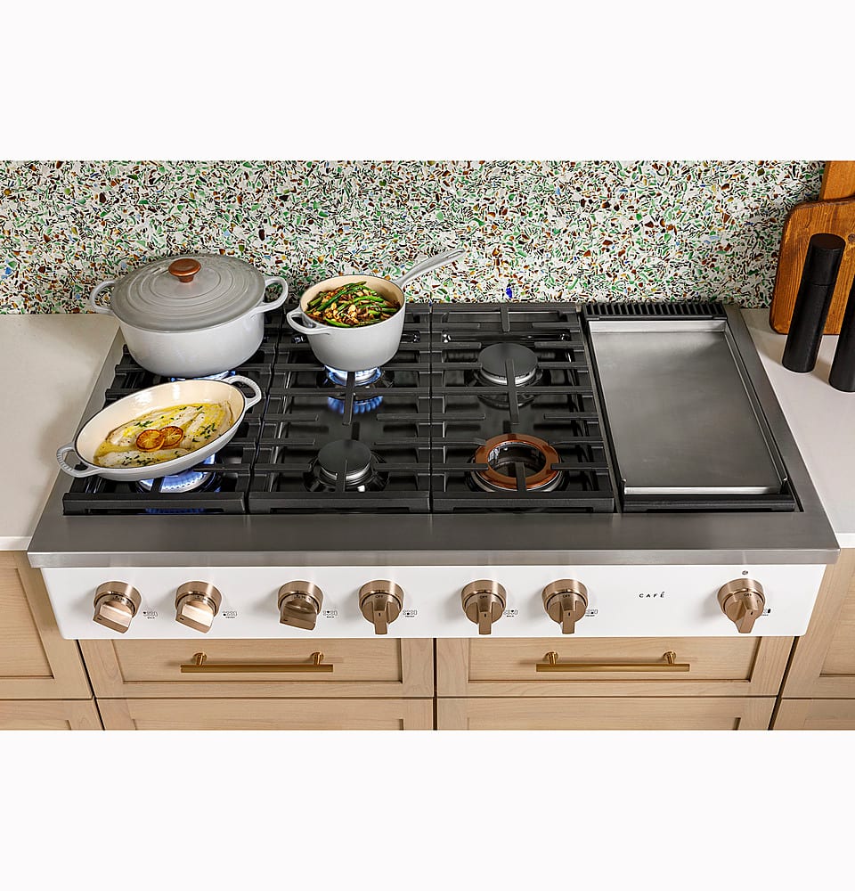 Café - 48" Built-In Gas Cooktop with 6 Burners, Customizable - Matte White