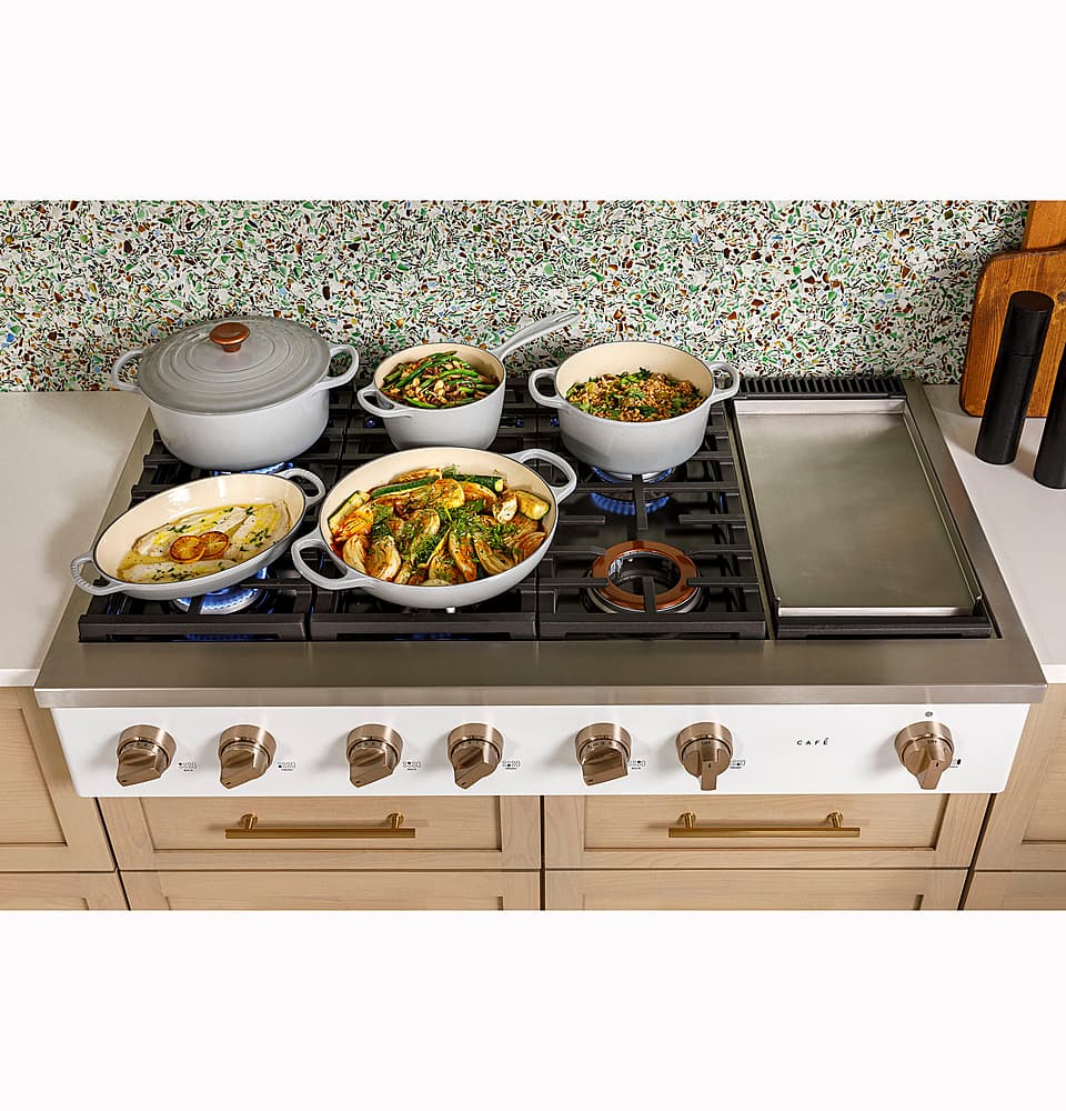 Café - 48" Built-In Gas Cooktop with 6 Burners, Customizable - Matte White