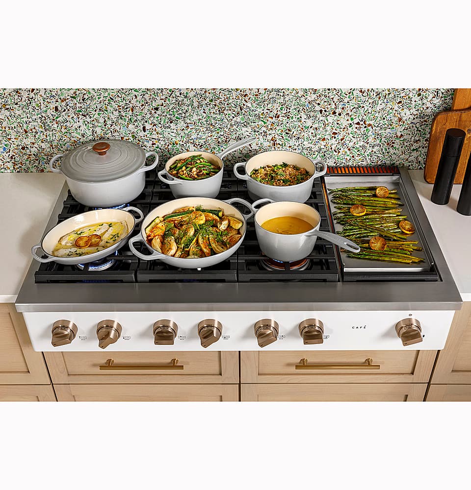 Café - 48" Built-In Gas Cooktop with 6 Burners, Customizable - Matte White