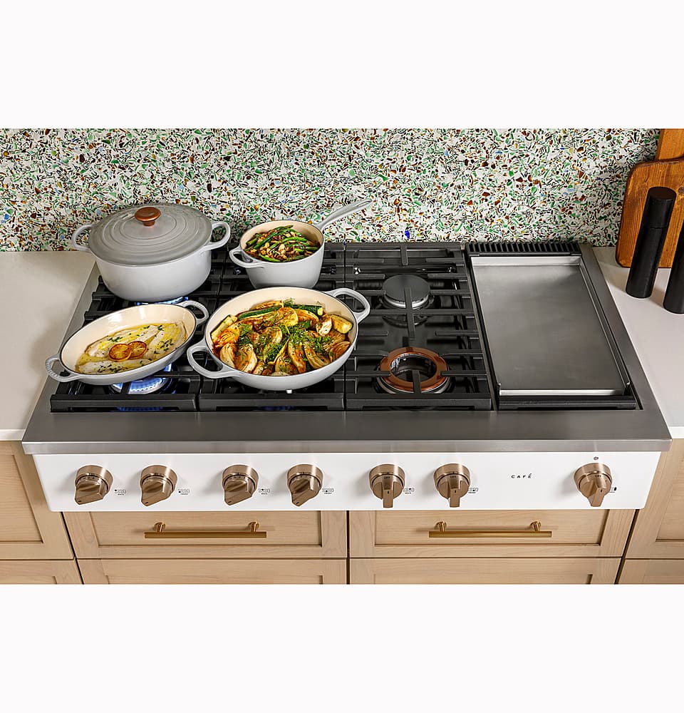 Café - 48" Built-In Gas Cooktop with 6 Burners, Customizable - Matte White