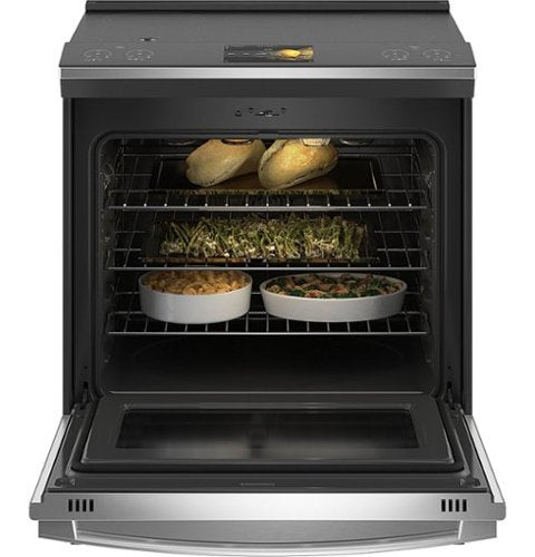 GE Profile - 30 in. Wide 5 Elements 5.3 Cu. Ft. Slide-In Electric Induction True Convection Range with No Preheat Air Fry and Wi-Fi - Stainless Steel