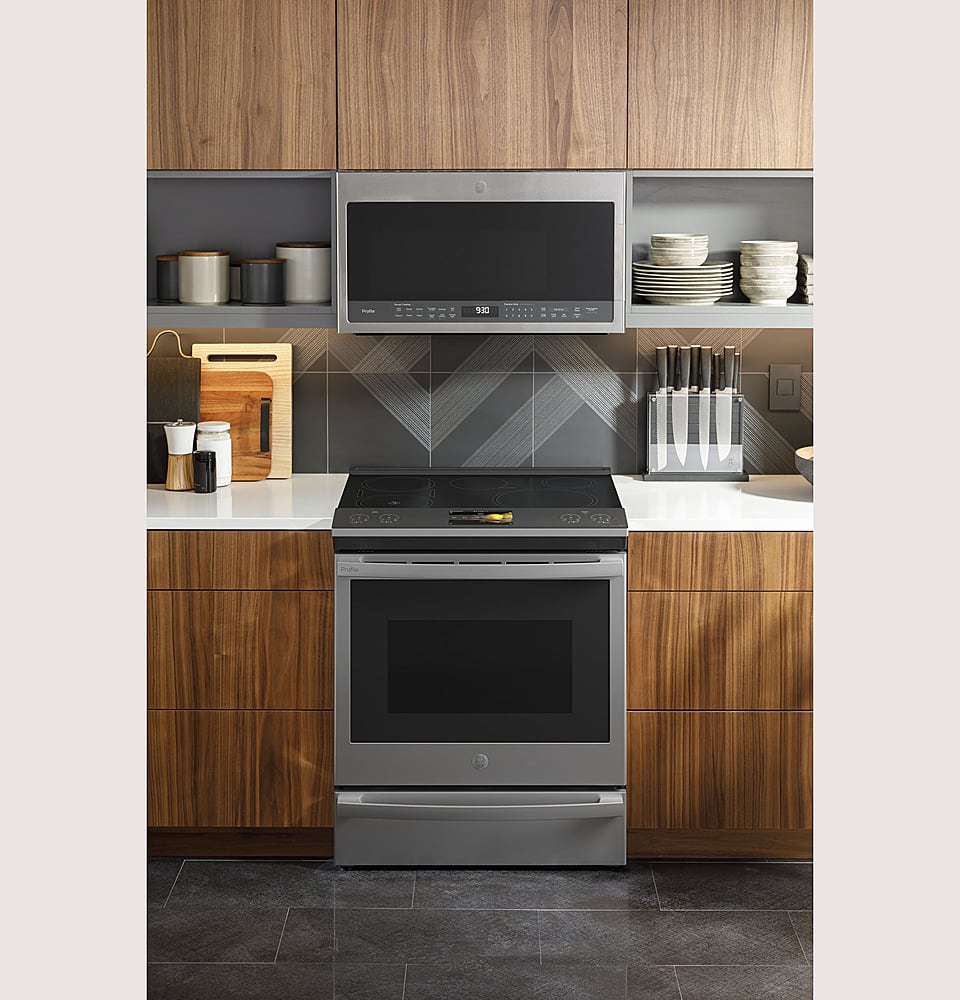 GE Profile - 30 in. Wide 5 Elements 5.3 Cu. Ft. Slide-In Electric Induction True Convection Range with No Preheat Air Fry and Wi-Fi - Stainless Steel