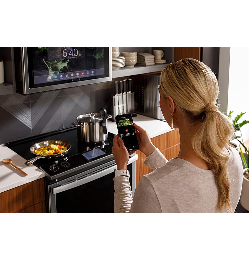 GE Profile - 30 in. Wide 5 Elements 5.3 Cu. Ft. Slide-In Electric Induction True Convection Range with No Preheat Air Fry and Wi-Fi - Stainless Steel