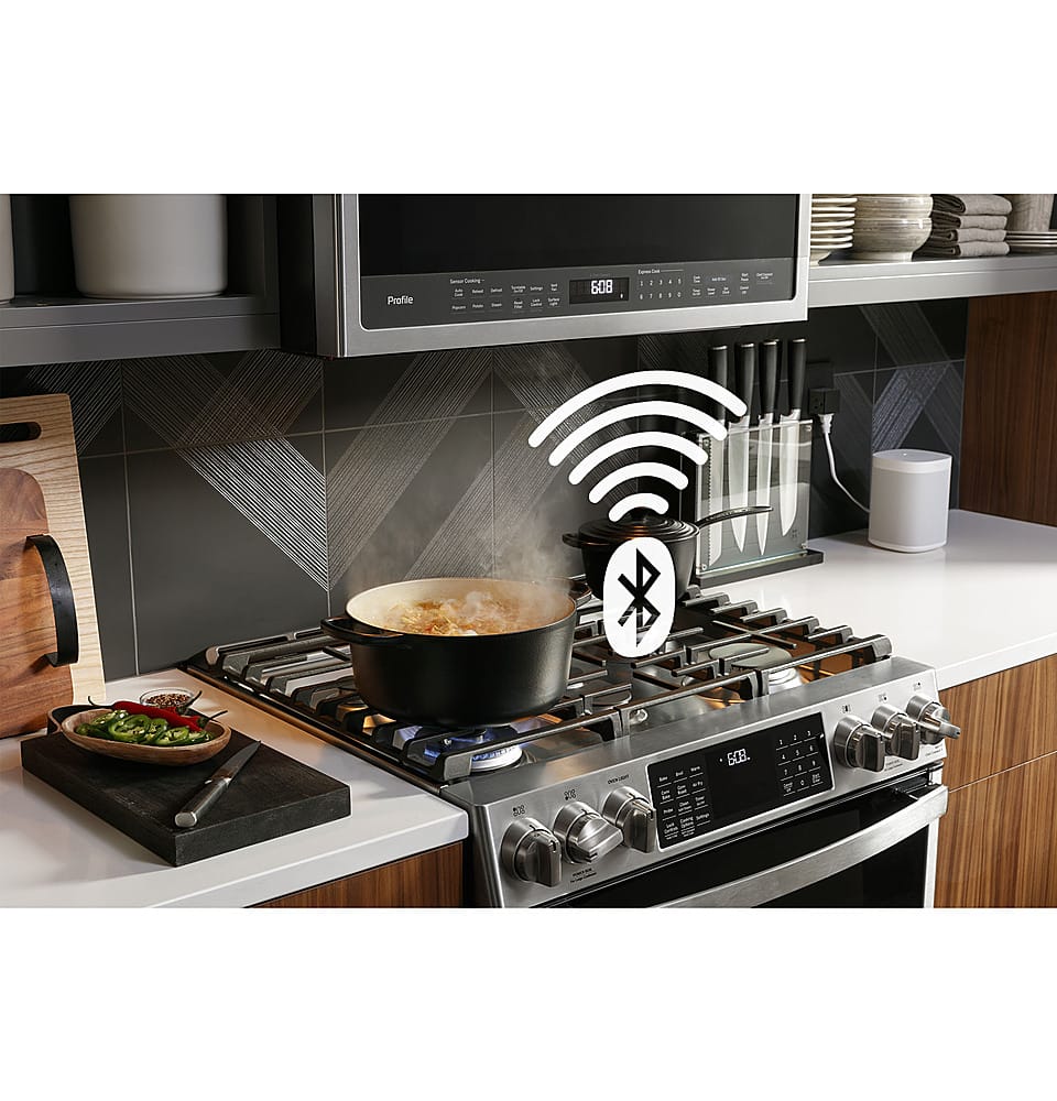 GE Profile - 30 in. Wide 5 Elements 5.3 Cu. Ft. Slide-In Electric Induction True Convection Range with No Preheat Air Fry and Wi-Fi - Stainless Steel