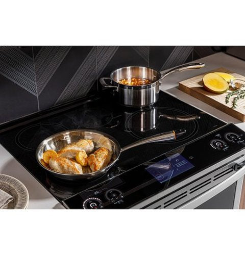 GE Profile - 30 in. Wide 5 Elements 5.3 Cu. Ft. Slide-In Electric Induction True Convection Range with No Preheat Air Fry and Wi-Fi - Stainless Steel