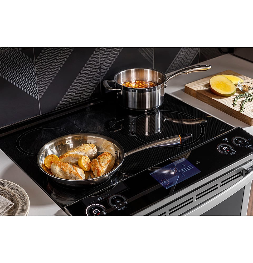 GE Profile - 30 in. Wide 5 Elements 5.3 Cu. Ft. Slide-In Electric Induction True Convection Range with No Preheat Air Fry and Wi-Fi - Stainless Steel