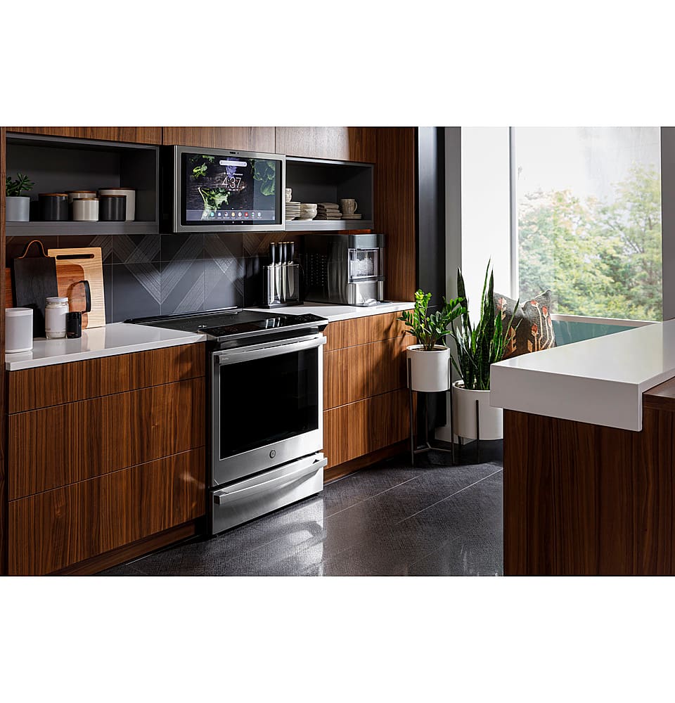 GE Profile - 30 in. Wide 5 Elements 5.3 Cu. Ft. Slide-In Electric Induction True Convection Range with No Preheat Air Fry and Wi-Fi - Stainless Steel