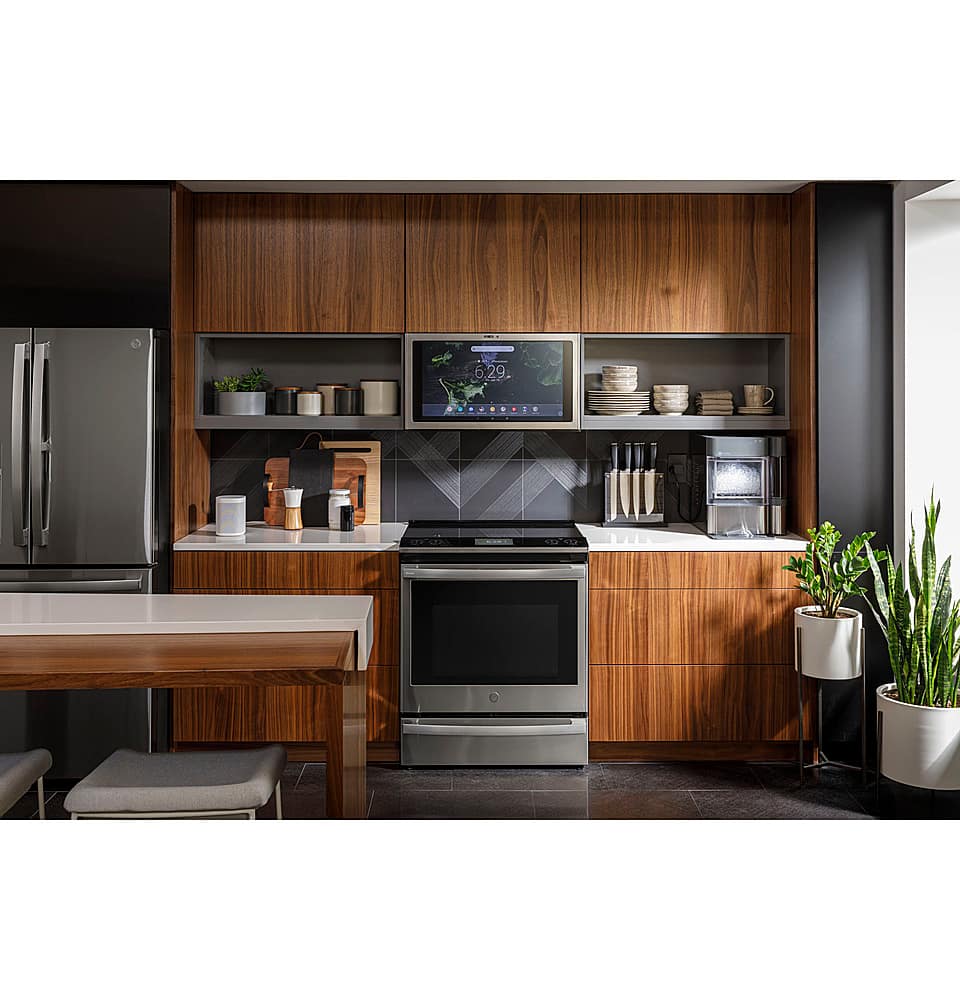 GE Profile - 30 in. Wide 5 Elements 5.3 Cu. Ft. Slide-In Electric Induction True Convection Range with No Preheat Air Fry and Wi-Fi - Stainless Steel
