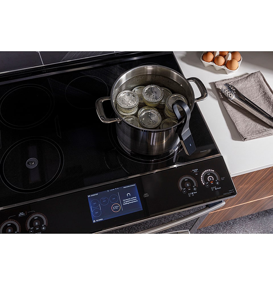 GE Profile - 30 in. Wide 5 Elements 5.3 Cu. Ft. Slide-In Electric Induction True Convection Range with No Preheat Air Fry and Wi-Fi - Stainless Steel