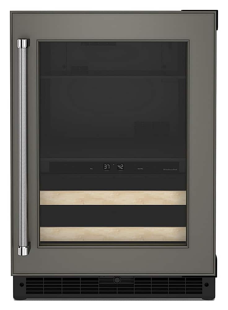 KitchenAid - 14-Bottle Dual Zone Beverage Cooler with Wood-Front Racks - Custom Panel Ready