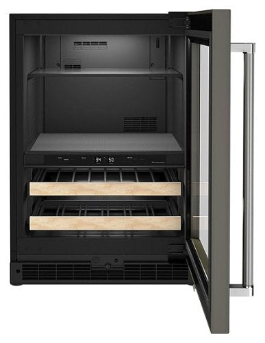 KitchenAid - 14-Bottle Dual Zone Beverage Cooler with Wood-Front Racks - Custom Panel Ready