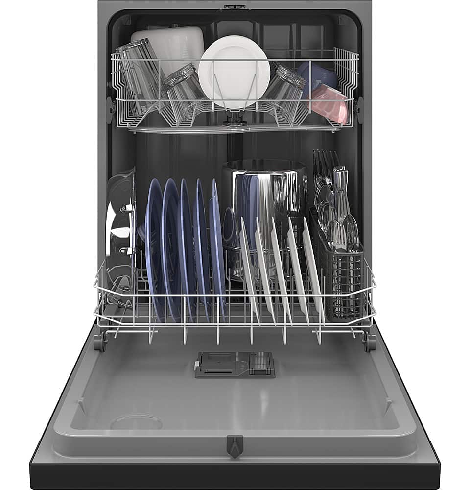 GE - 24" Front Control Built-In Plastic Tub Dishwasher with Extra Heavy Duty Wash Cycle and 60dBA - Black