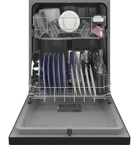 Hotpoint - 24" Front Control Built-In Plastic Tub Dishwasher with Water Leak Sensor and 60dBA - Black